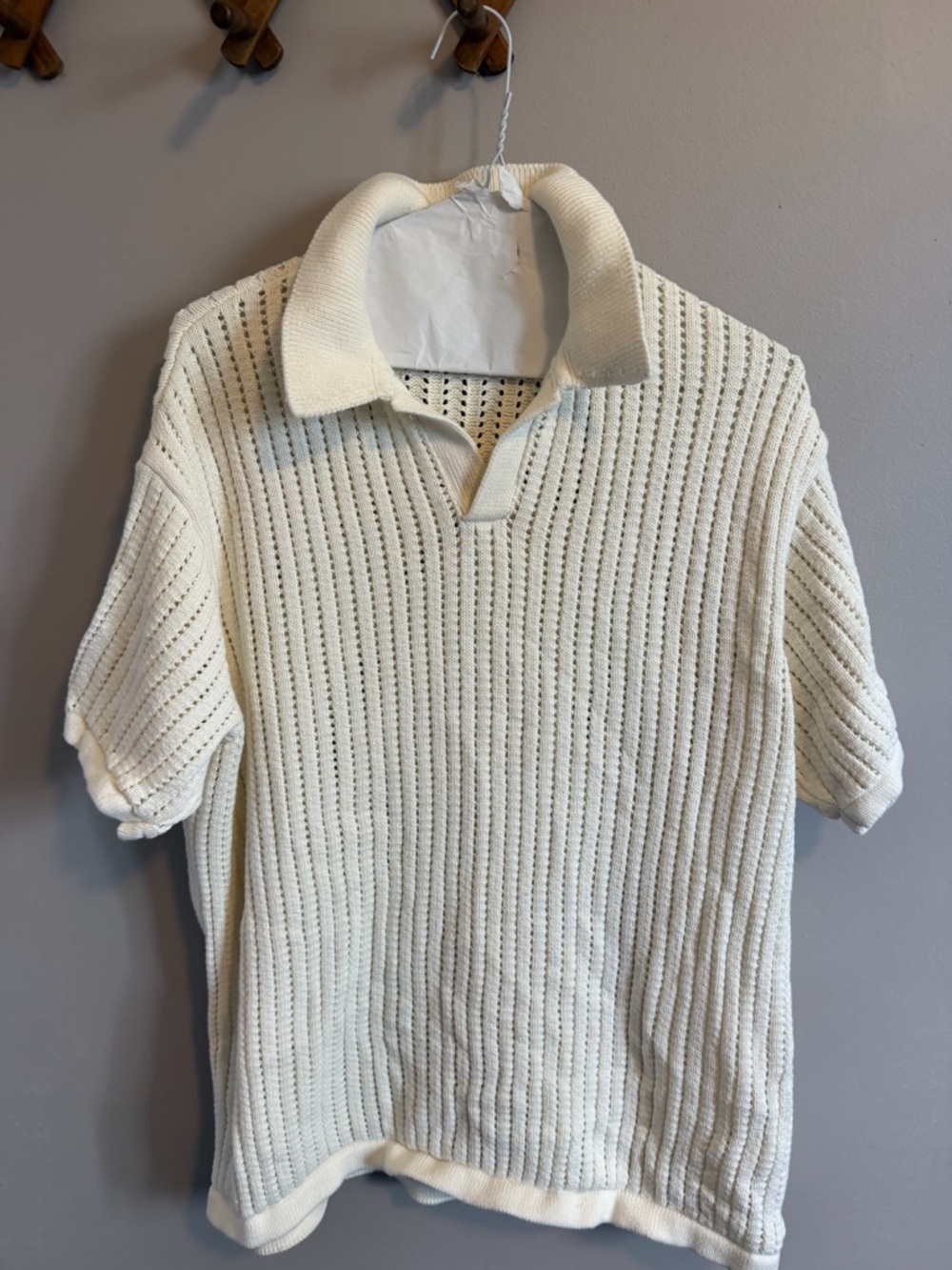 American Eagle Cream Crochet Knit Resort Cabana Shirt Large